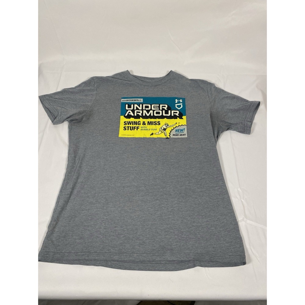 Under Armour Baseball Graphic T-Shirt Youth Medium Gray Swing & Miss Tee